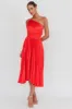 Calissa One Shoulder Pleated Midi Dress Red sold by Selfie Leslie