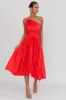 Calissa One Shoulder Pleated Midi Dress Red sold by Selfie Leslie