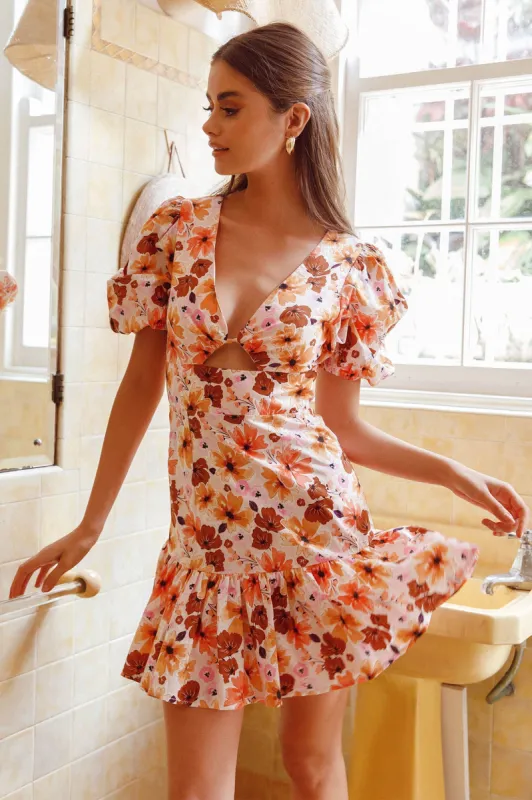 Jemilia Cut-Out Bust Flounce Mini Dress Floral Pink sold by Selfie Leslie
