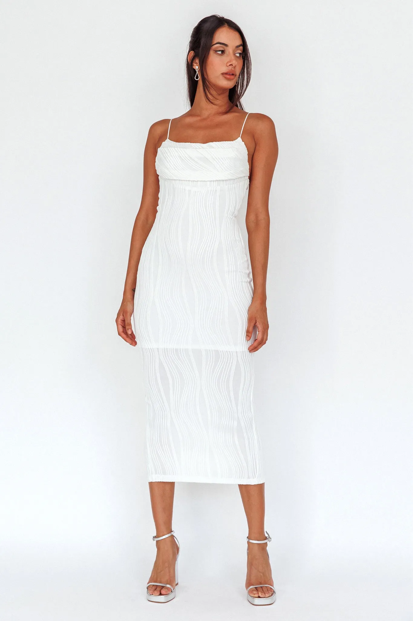 Well Versed Pleated Bust Textured Maxi Dress Off White sold by Selfie Leslie product image thumbnail 5