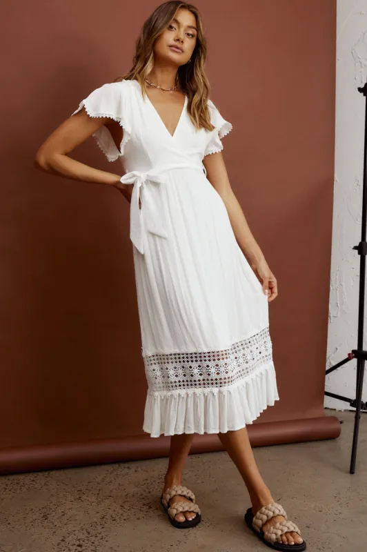 Zephyr Waist Tie Midi Dress White sold by Selfie Leslie