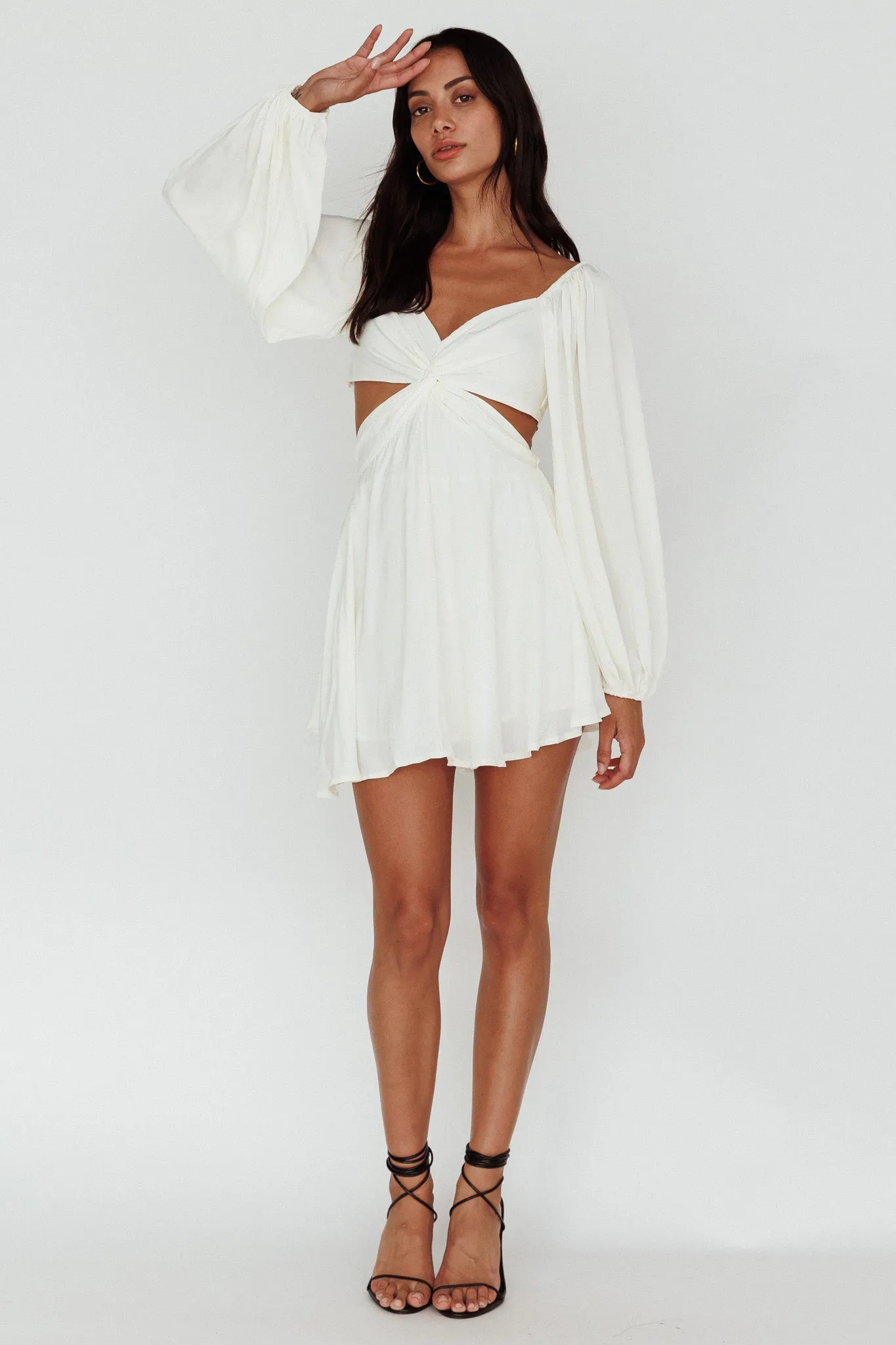 Miraya Balloon Sleeve Twist Mini Dress White sold by Selfie Leslie