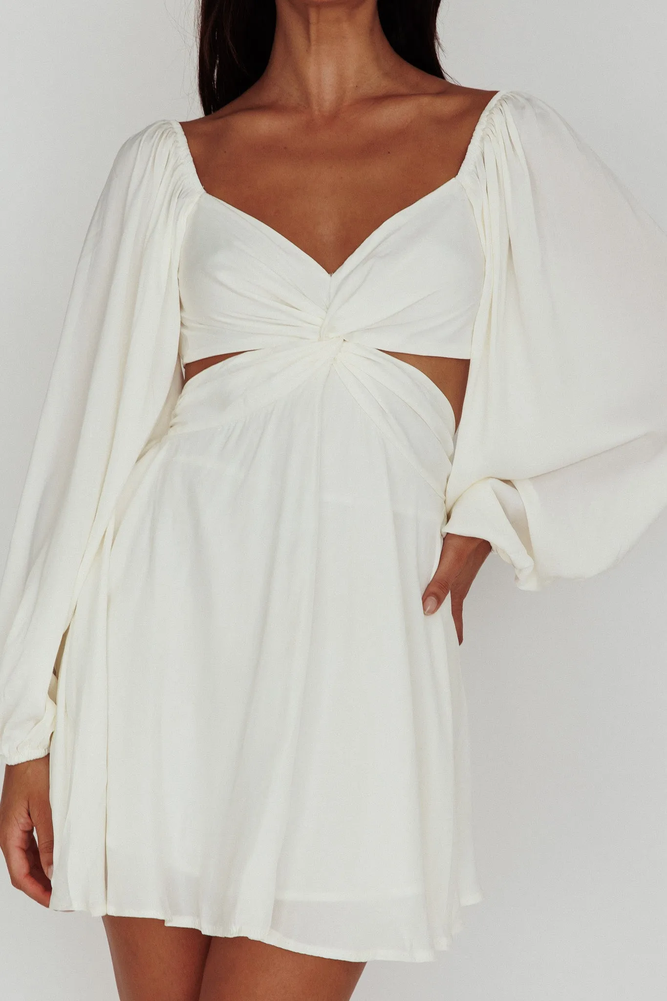 Miraya Balloon Sleeve Twist Mini Dress White sold by Selfie Leslie product image thumbnail 5