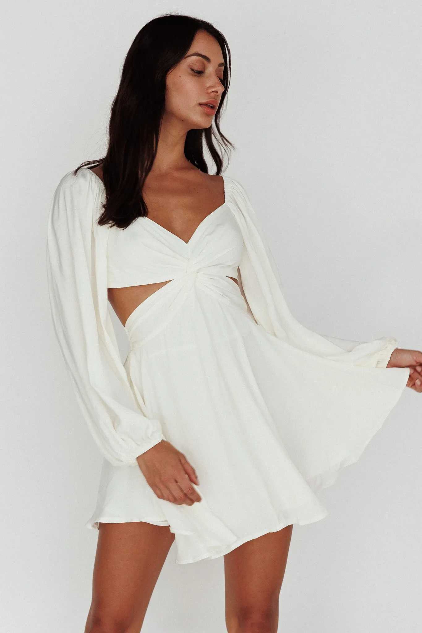 Miraya Balloon Sleeve Twist Mini Dress White sold by Selfie Leslie product image thumbnail 4