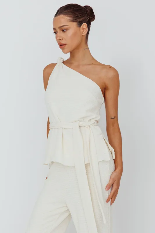 Austin City One-Shoulder Waist Tie Top Cream sold by Selfie Leslie