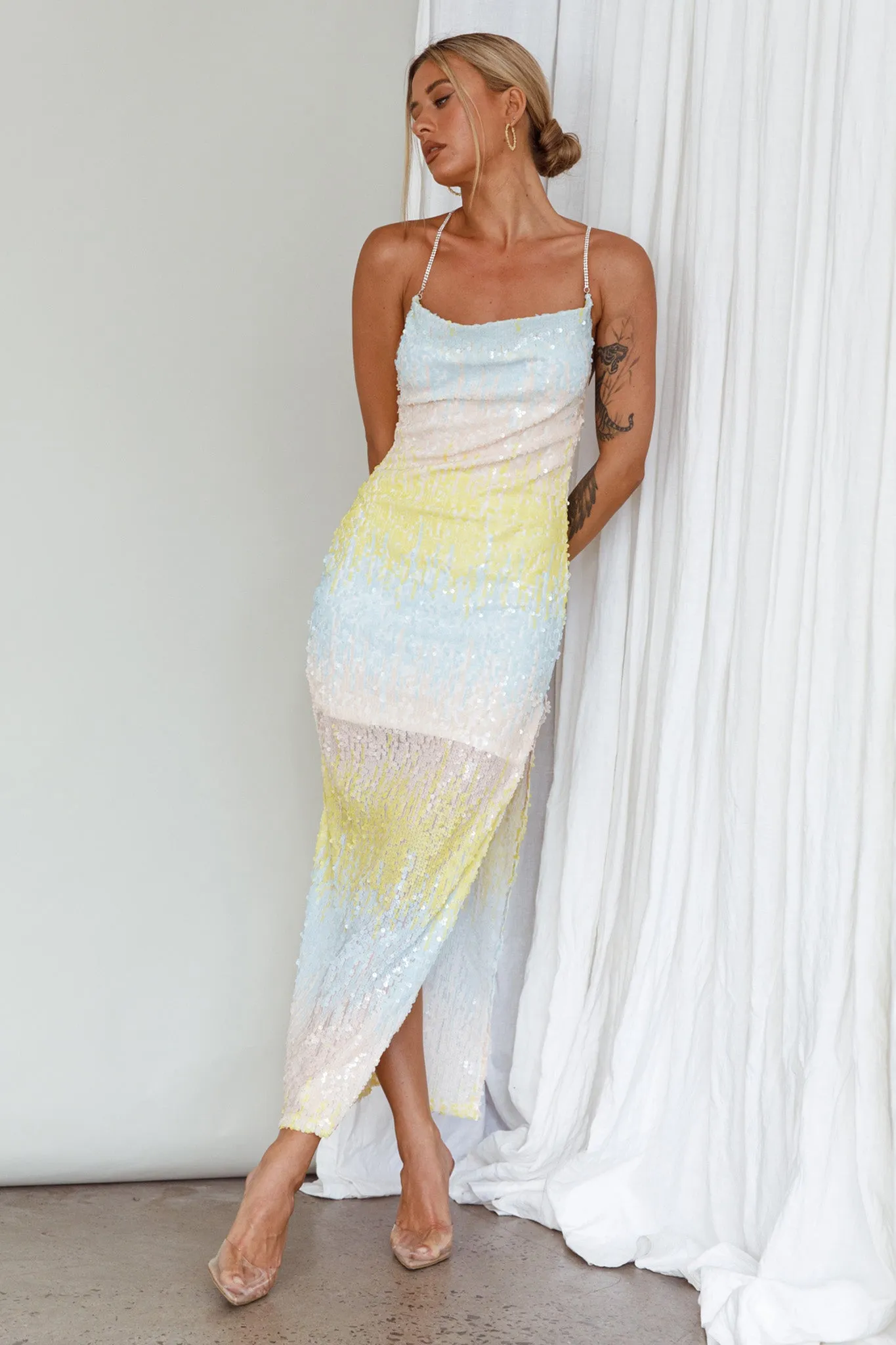 Gleaming Diamante Strap Midi Dress Sequin Lemon sold by Selfie Leslie product image thumbnail 4