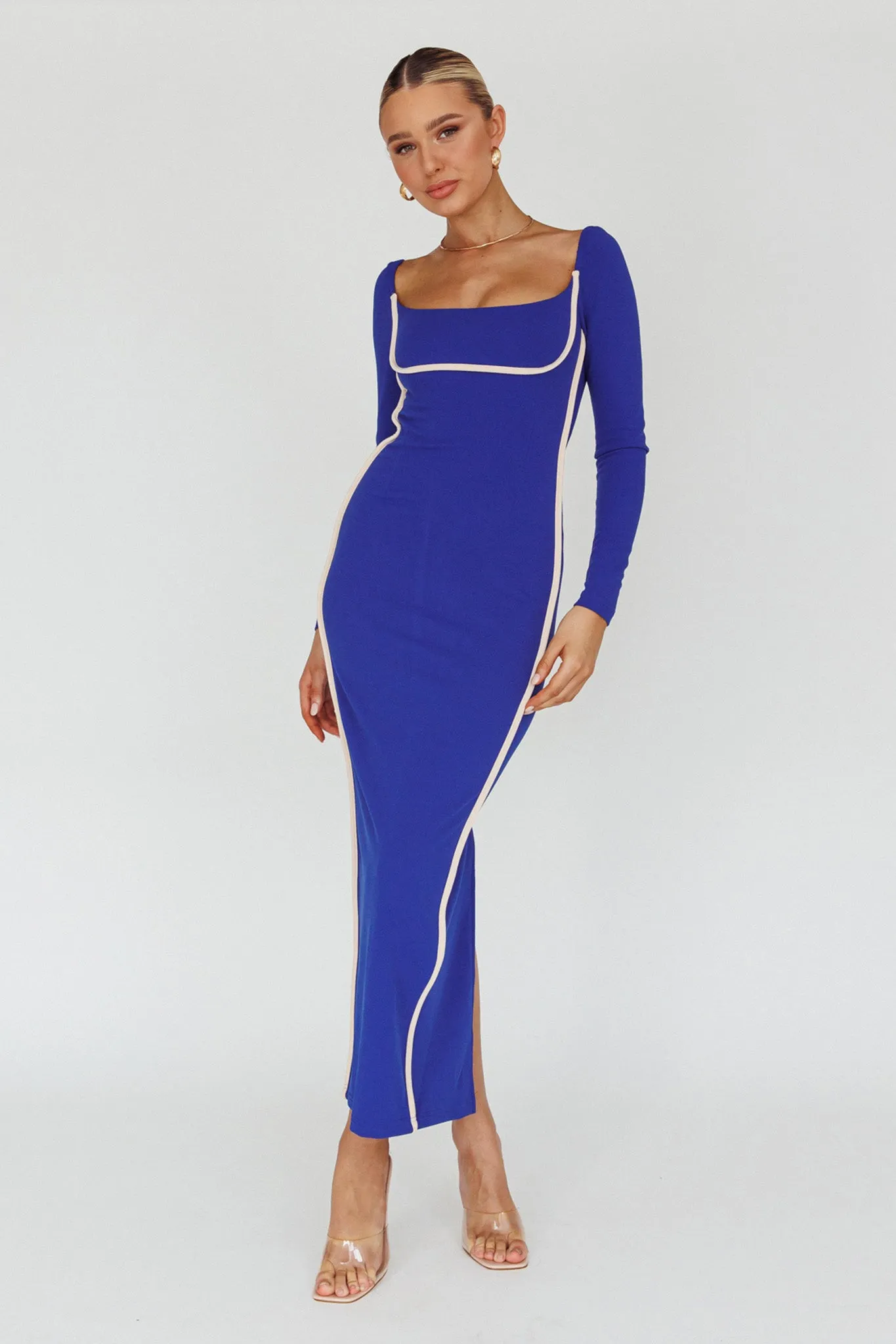Sunny Coast Long Sleeve Piping Maxi Dress Blue sold by Selfie Leslie product image thumbnail 3