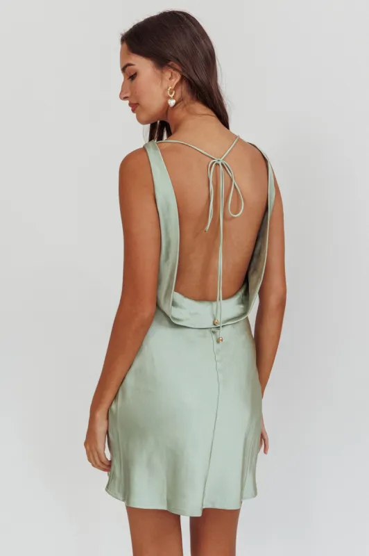 Cassiopeia Open Back Mini Dress Sage sold by Selfie Leslie