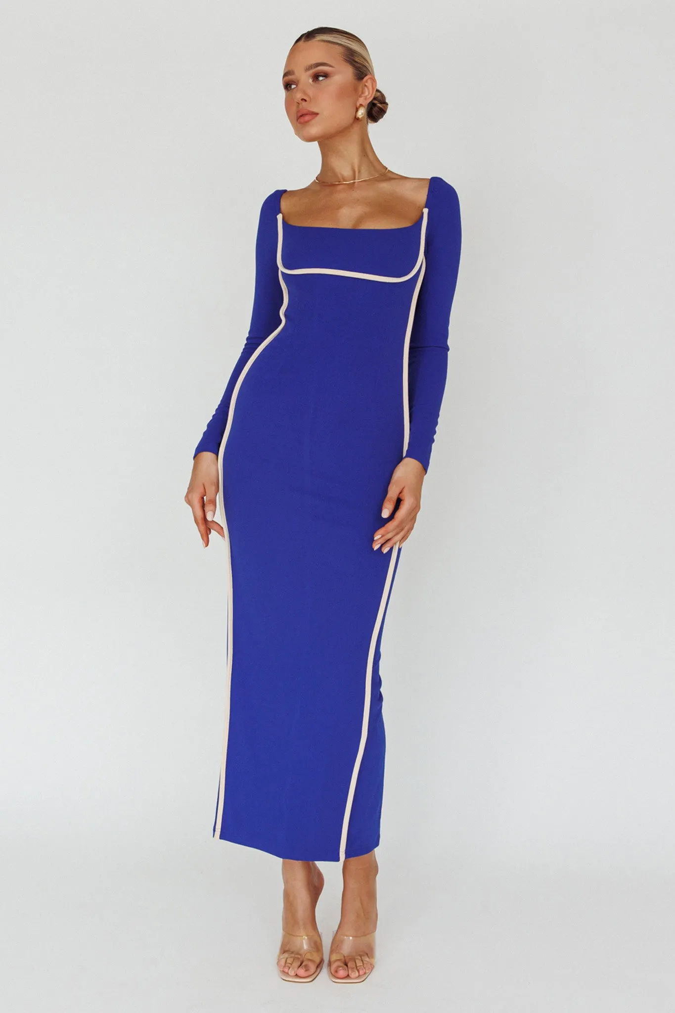 Sunny Coast Long Sleeve Piping Maxi Dress Blue sold by Selfie Leslie product image thumbnail 4