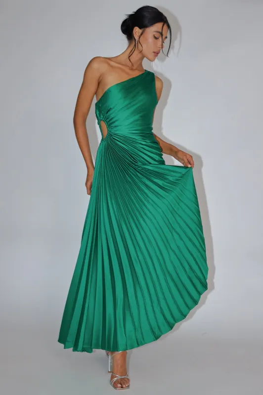 Brooklynn One-Shoulder Accordion Pleat Dress Kelly Green sold by Selfie Leslie