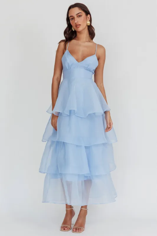 Made For You Tiered Ruffle Midi Dress Blue sold by Selfie Leslie