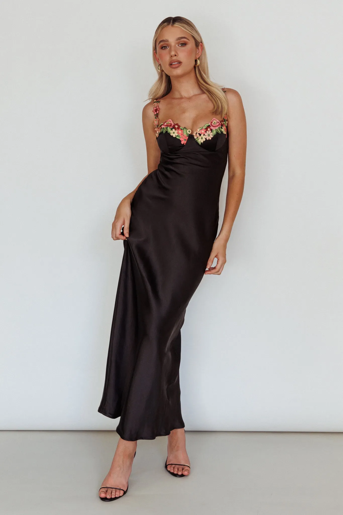 Rose Garden Floral Applique Midi Dress Black sold by Selfie Leslie