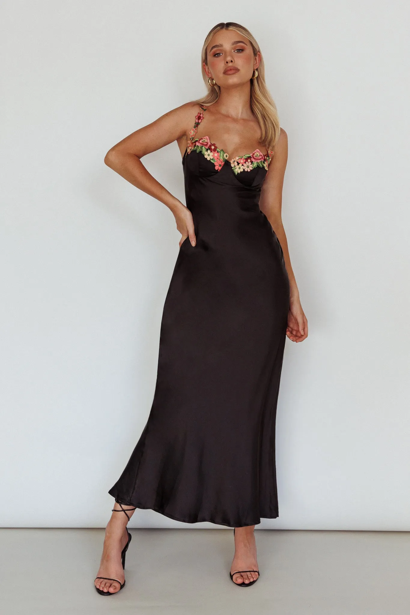 Rose Garden Floral Applique Midi Dress Black sold by Selfie Leslie product image thumbnail 5