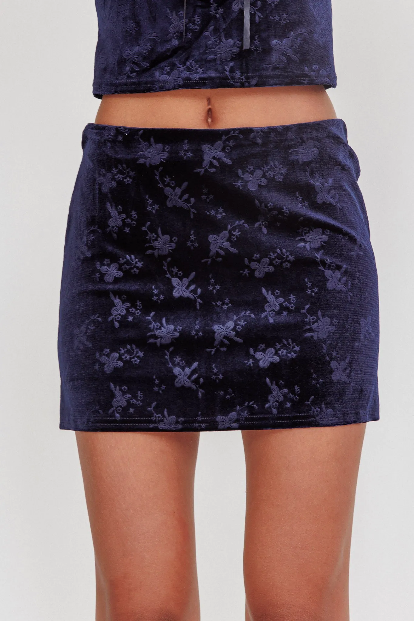 High Rollers Floral Velvet Mini Skirt Navy sold by Selfie Leslie product image thumbnail 4