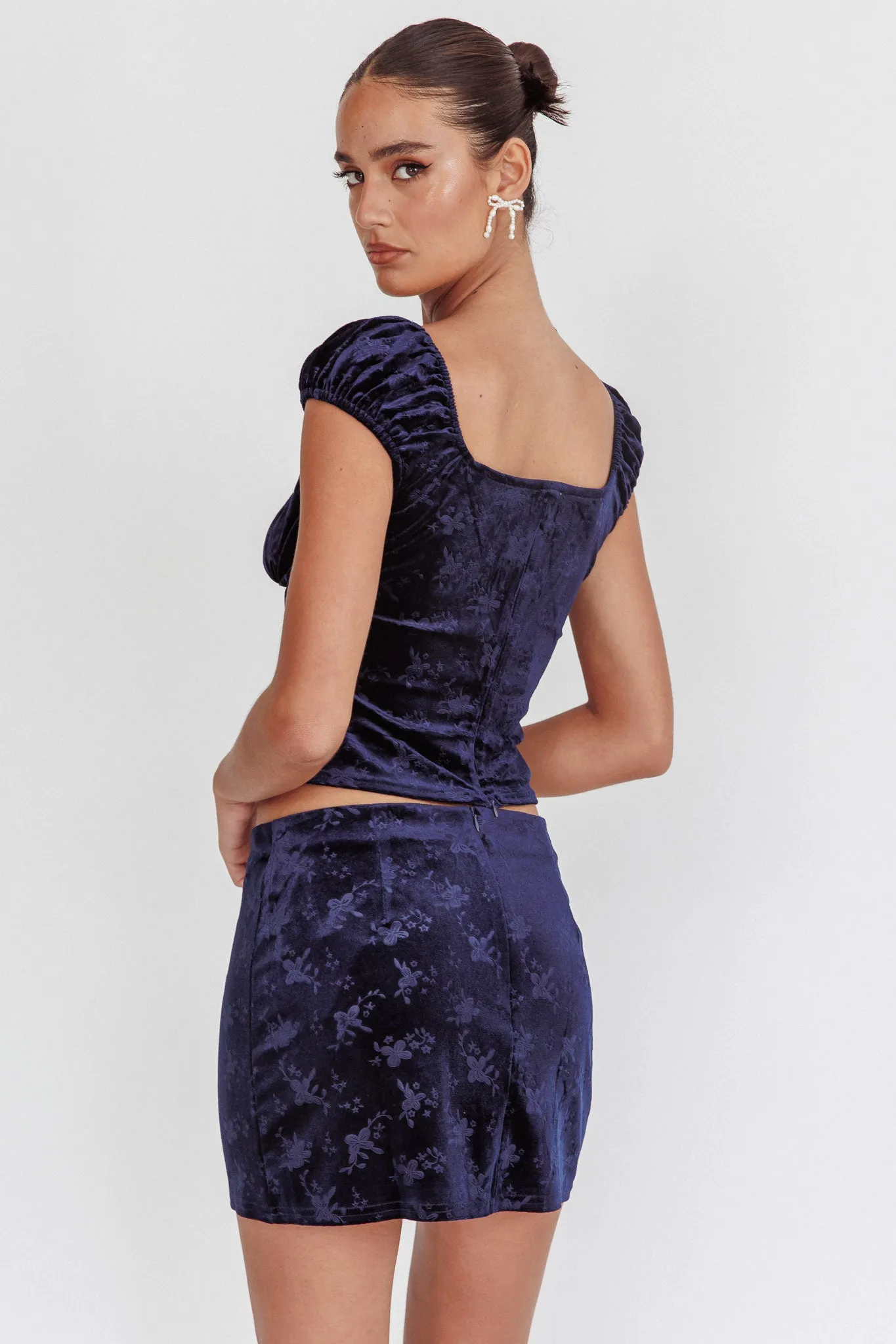 High Rollers Floral Velvet Mini Skirt Navy sold by Selfie Leslie product image thumbnail 2