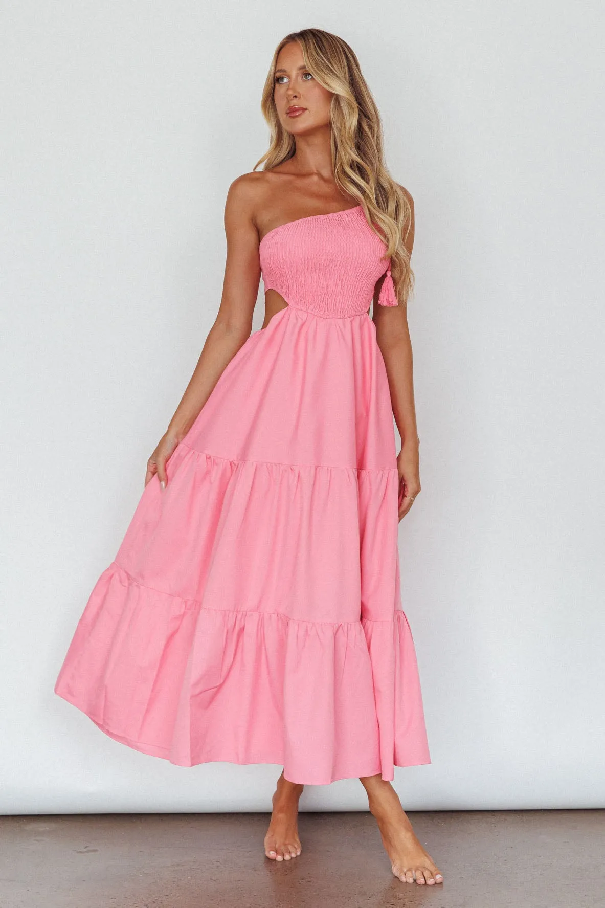 Tamzin Shirred Bodice Midi Dress Soft Pink sold by Selfie Leslie