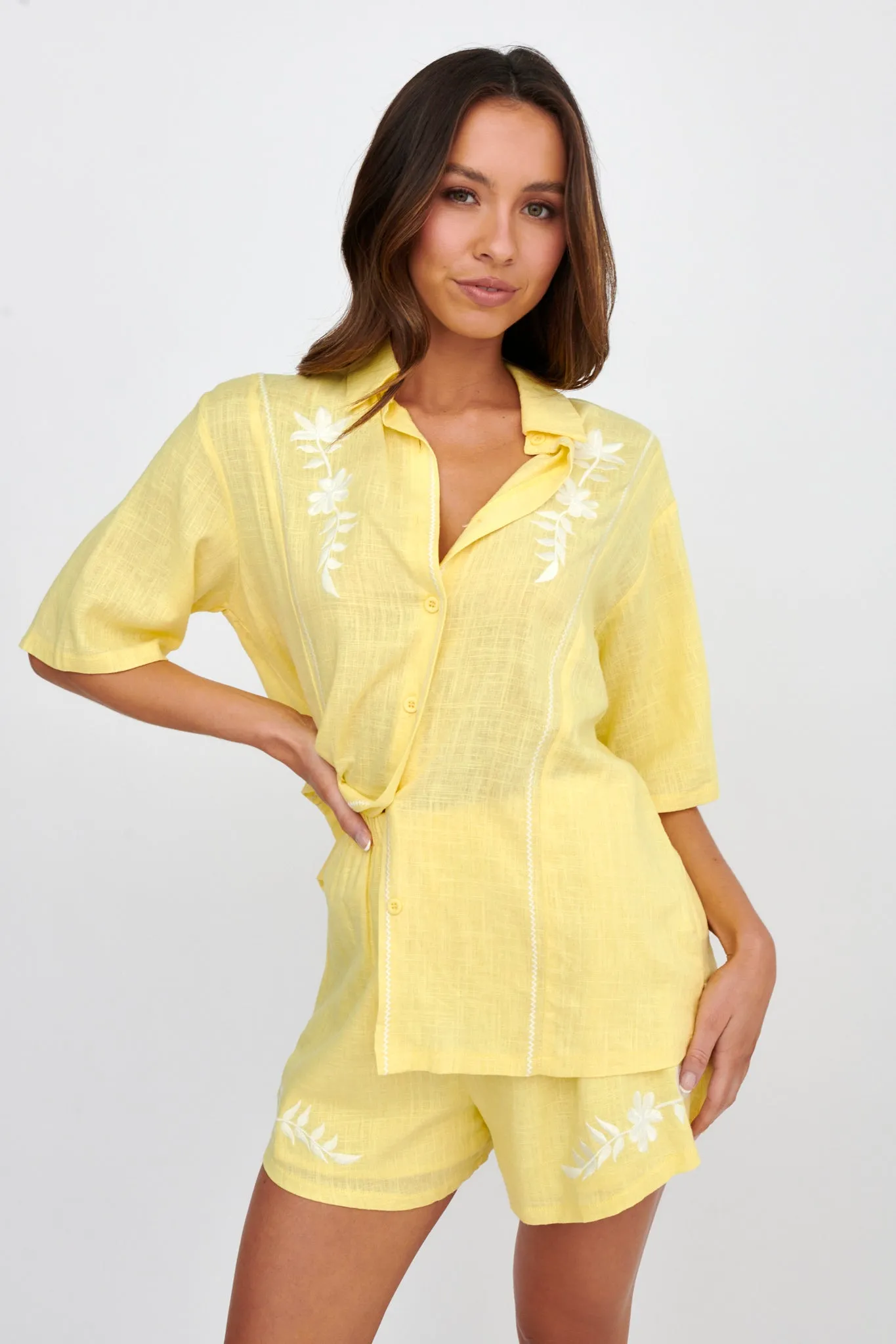 Jeni Embroidered Detail Shirt Yellow sold by Selfie Leslie
