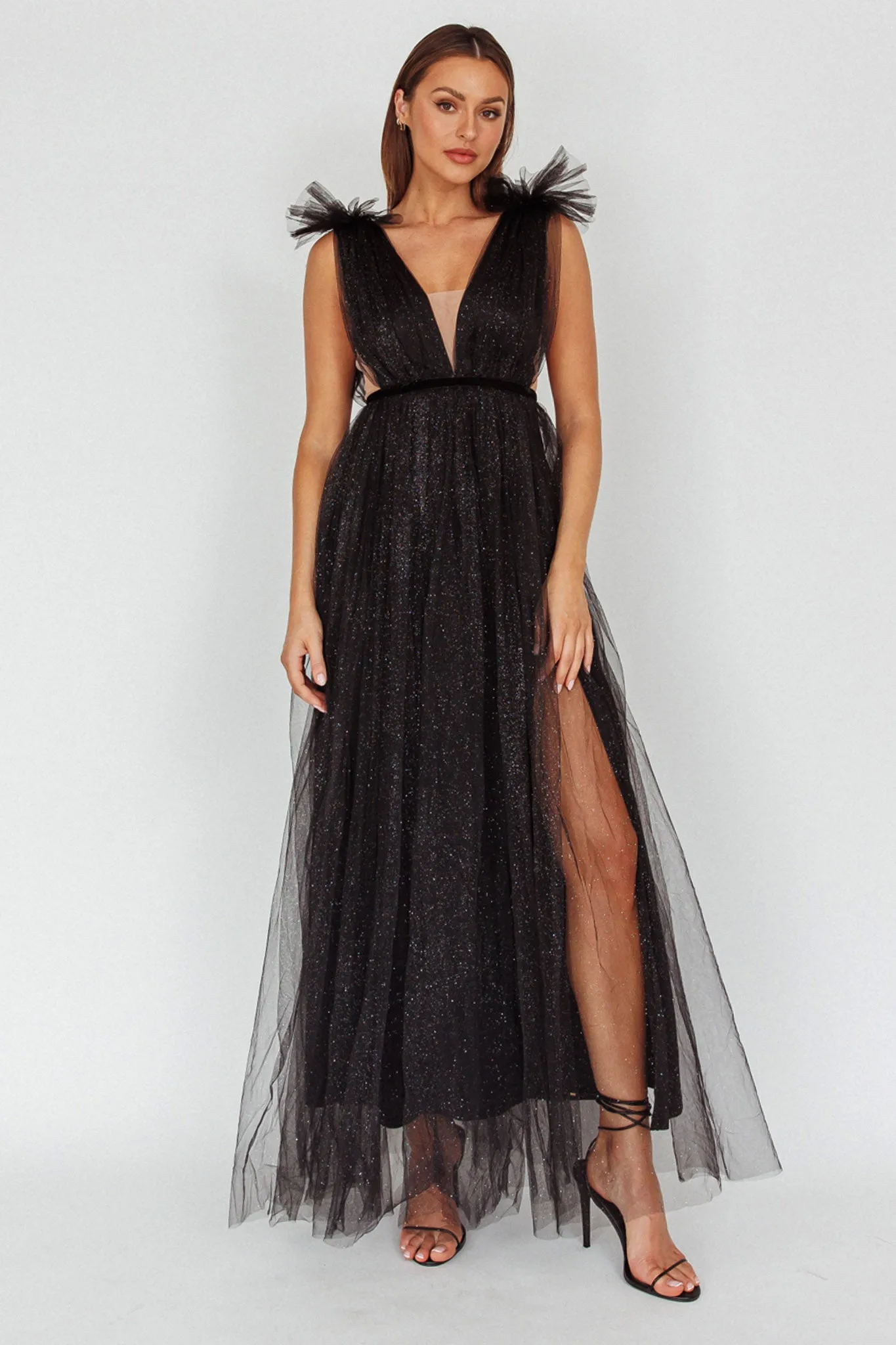 Ludivine Shoulder Accent Mesh Midi Dress Glitter Black sold by Selfie Leslie product image thumbnail 5