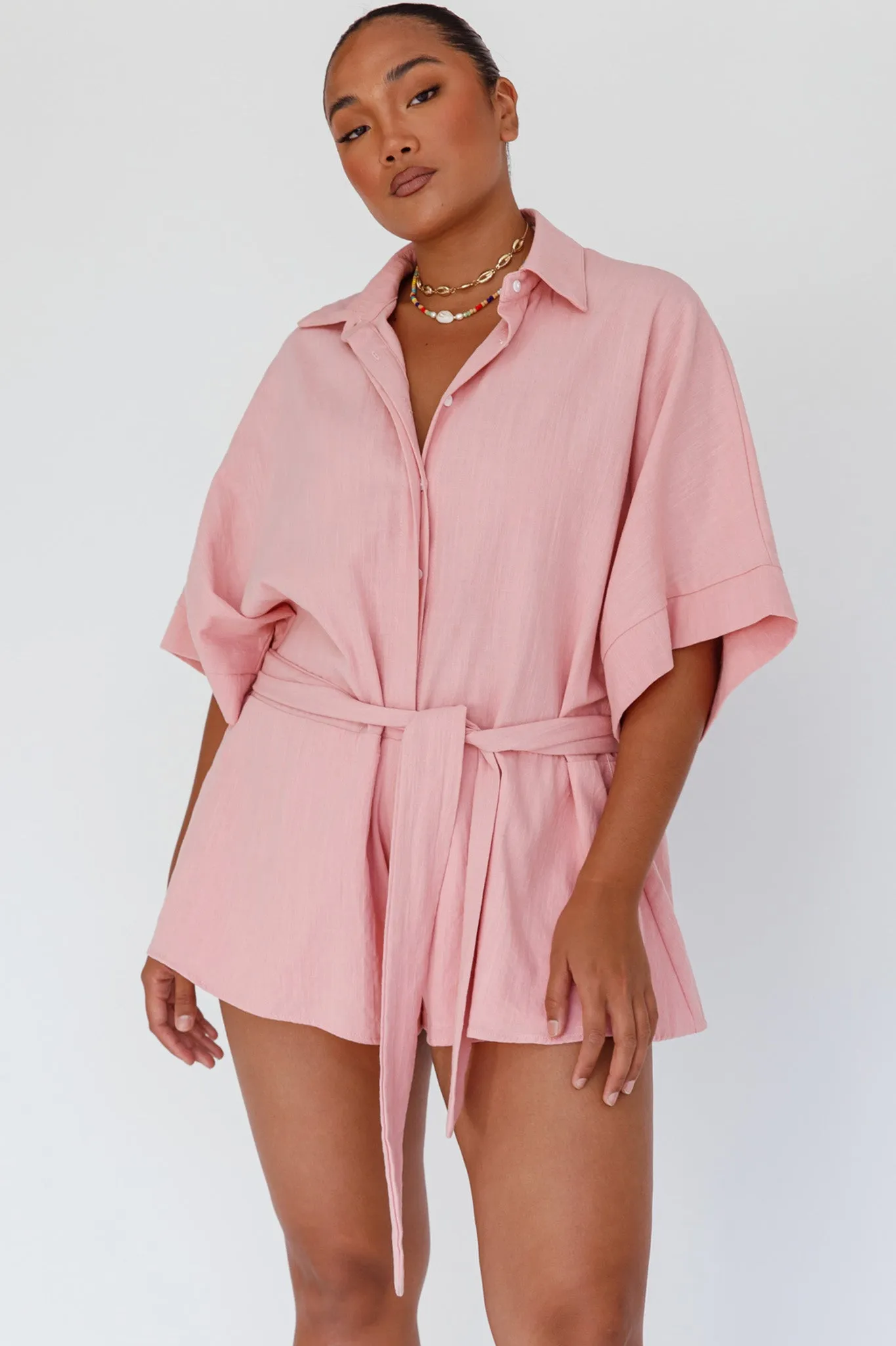 Daytona Beach Button-Up Romper Pink sold by Selfie Leslie product image thumbnail 5