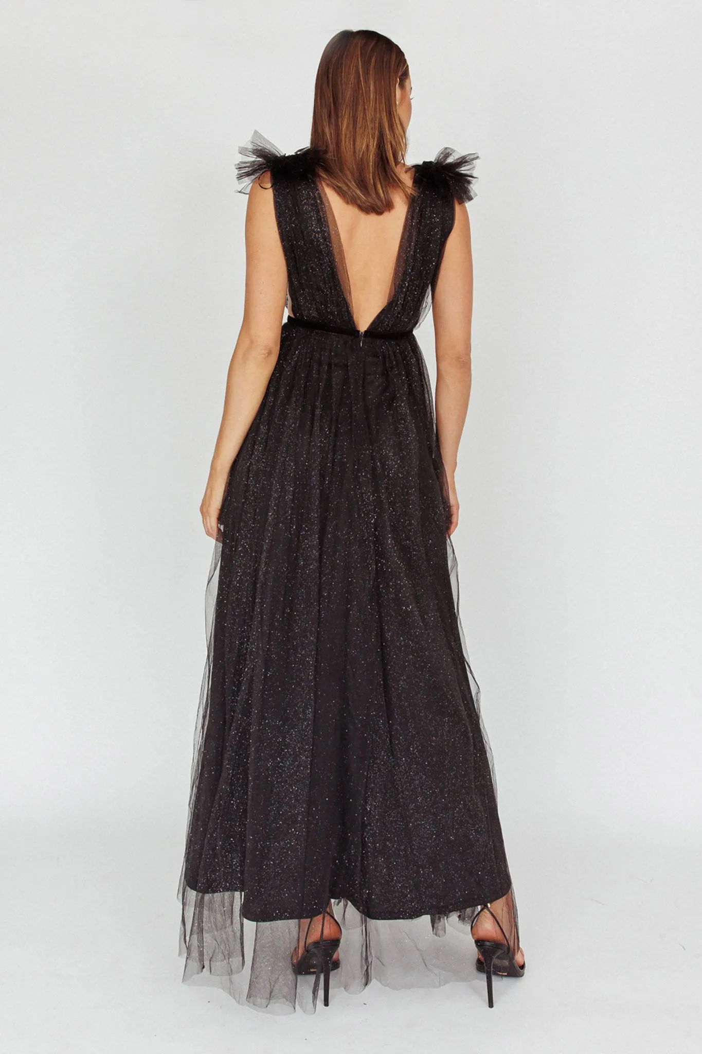 Ludivine Shoulder Accent Mesh Midi Dress Glitter Black sold by Selfie Leslie product image thumbnail 2