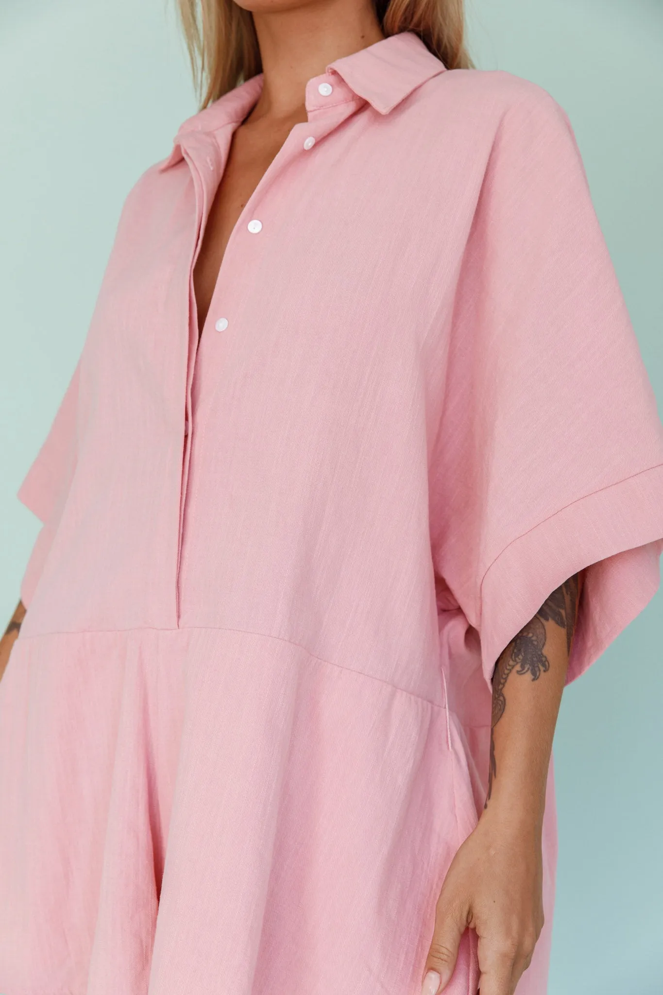 Daytona Beach Button-Up Romper Pink sold by Selfie Leslie product image thumbnail 4