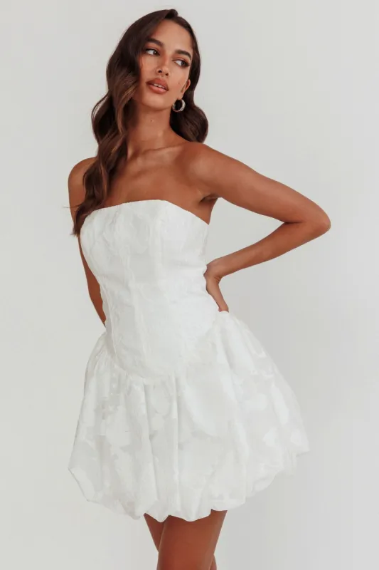 Monti Strapless Bubble Hem Mini Dress Embroidered White sold by Selfie Leslie