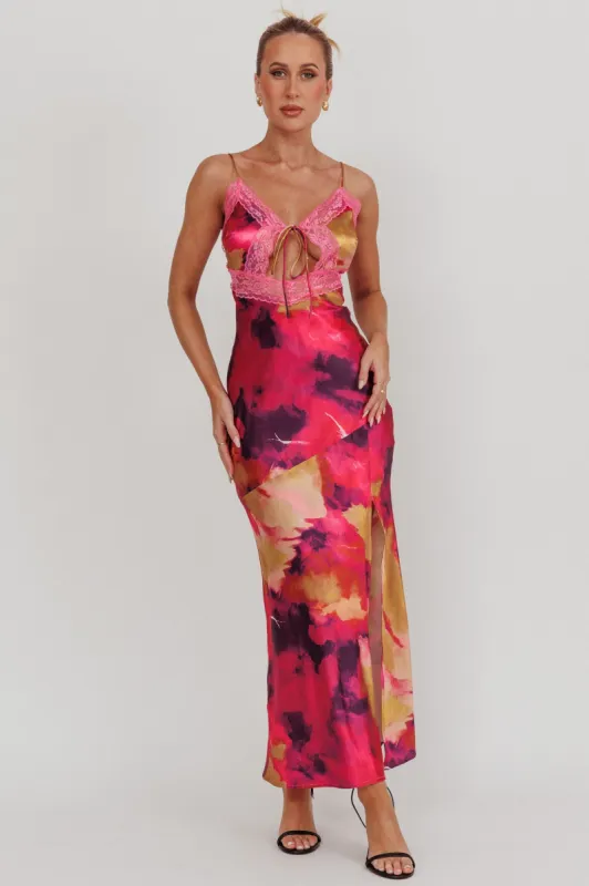 Saga Bust Keyhole Satin Maxi Dress Purple sold by Selfie Leslie