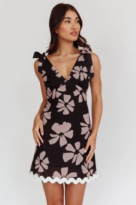 Mykonos Morning Tied Shoulder Mini Dress Floral Black sold by Selfie Leslie