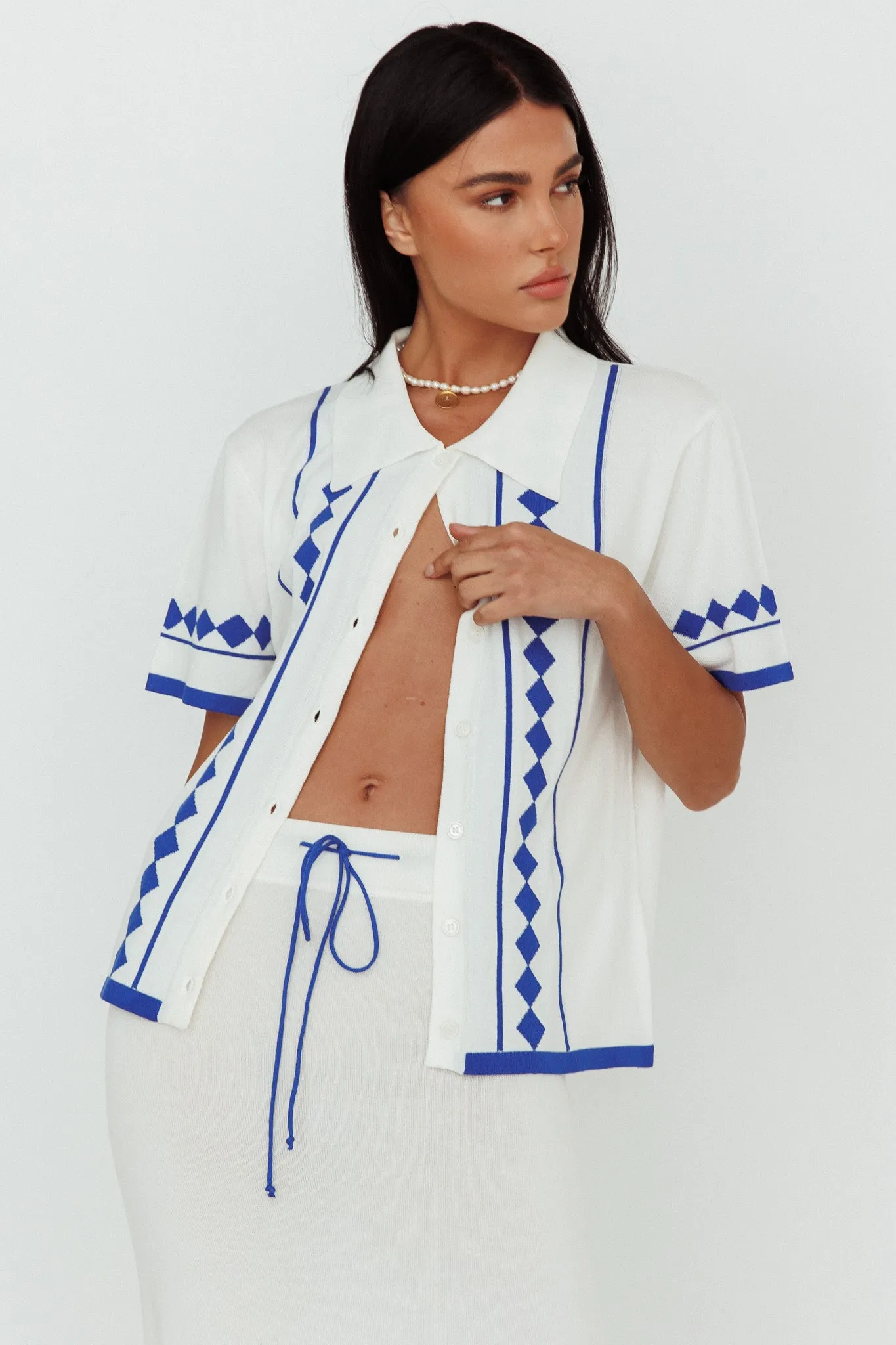 Amalfi Sun Knit Button-Up Shirt White sold by Selfie Leslie