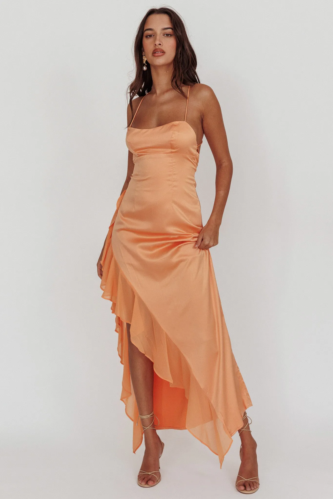 Katarina Satin Ruffle Hem Maxi Dress Mango sold by Selfie Leslie