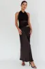 Lorely Ruched Bodice Halterneck Maxi Dress Black sold by Selfie Leslie