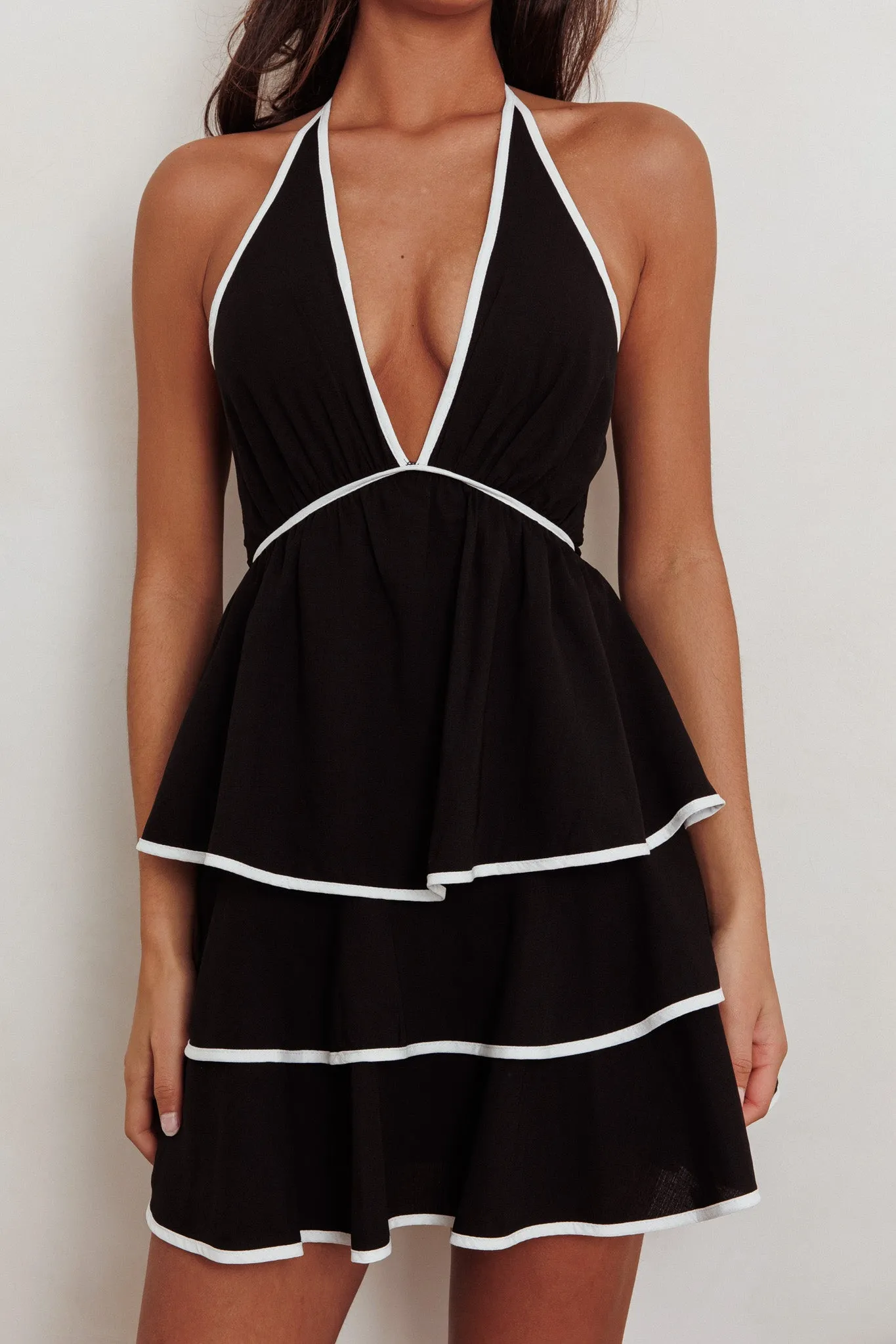 Catalina Tiered Ruffle Mini Dress Black/White sold by Selfie Leslie product image thumbnail 4