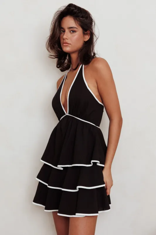 Catalina Tiered Ruffle Mini Dress Black/White sold by Selfie Leslie