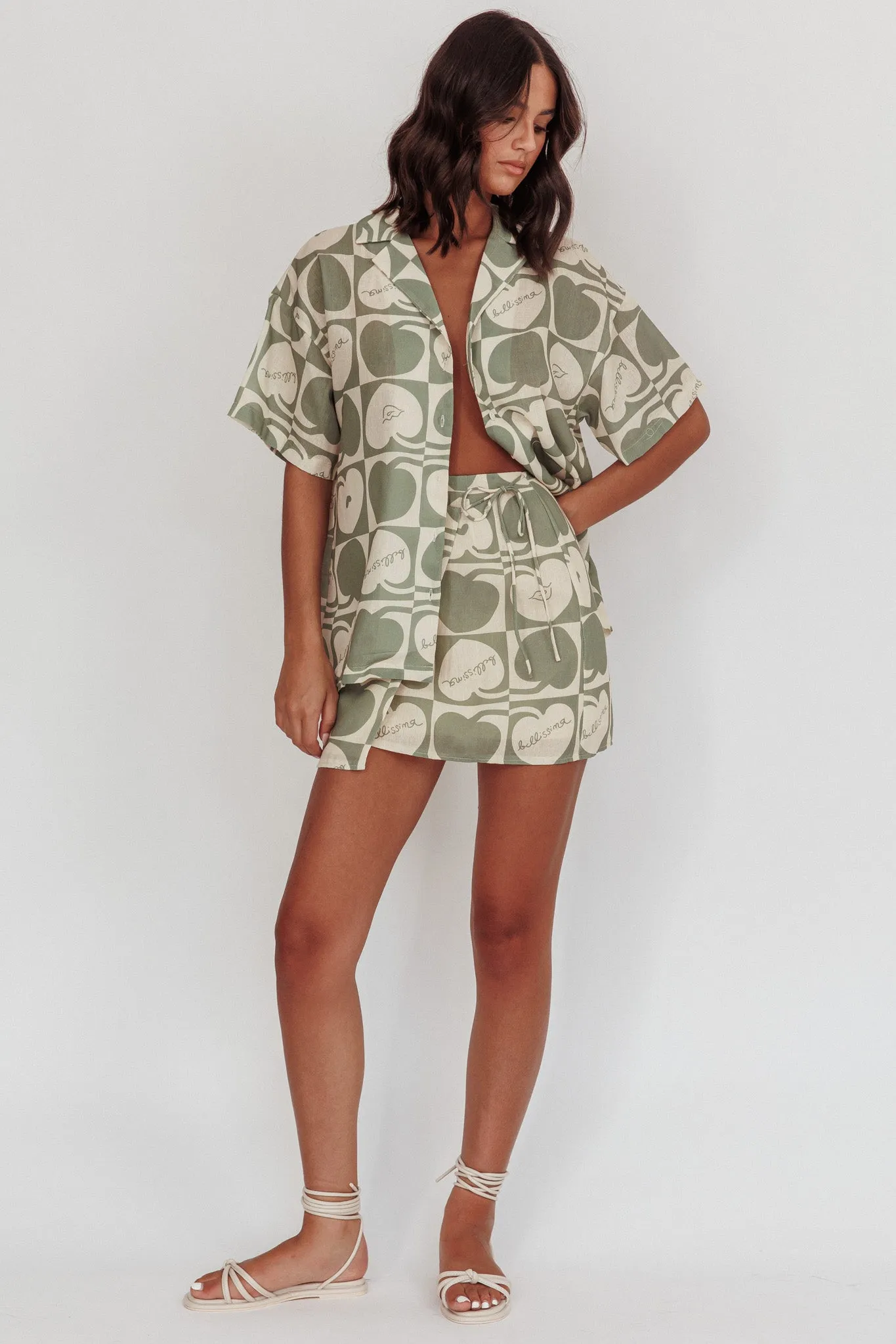 Ithaca Cherry Print Short Sleeve Shirt Sage Beige sold by Selfie Leslie product image thumbnail 3