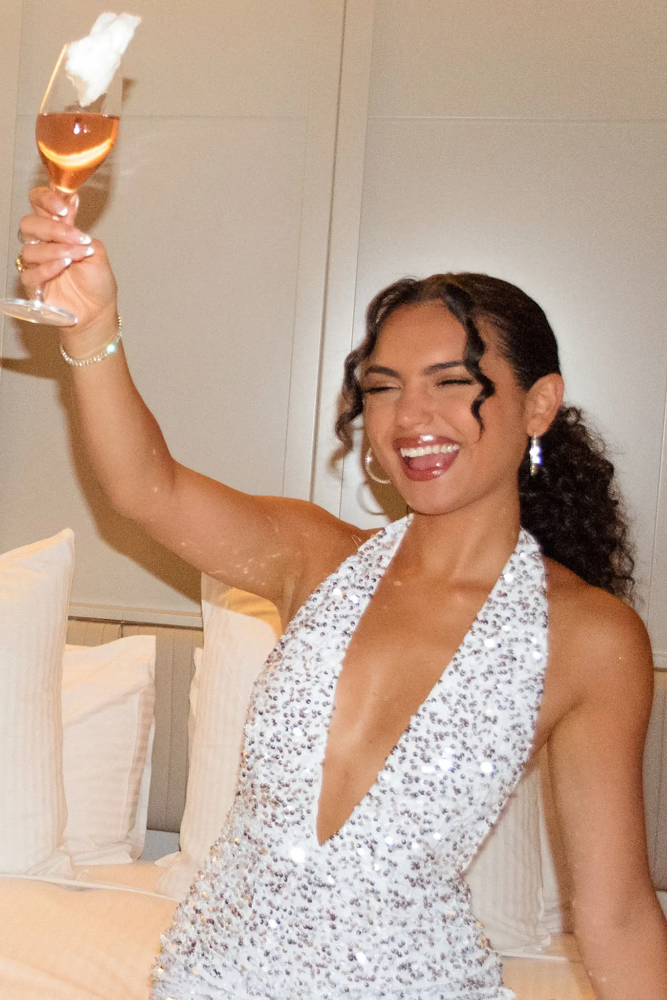 Zurie Plunging Halter Mini Dress Sequin White sold by Selfie Leslie product image thumbnail 4