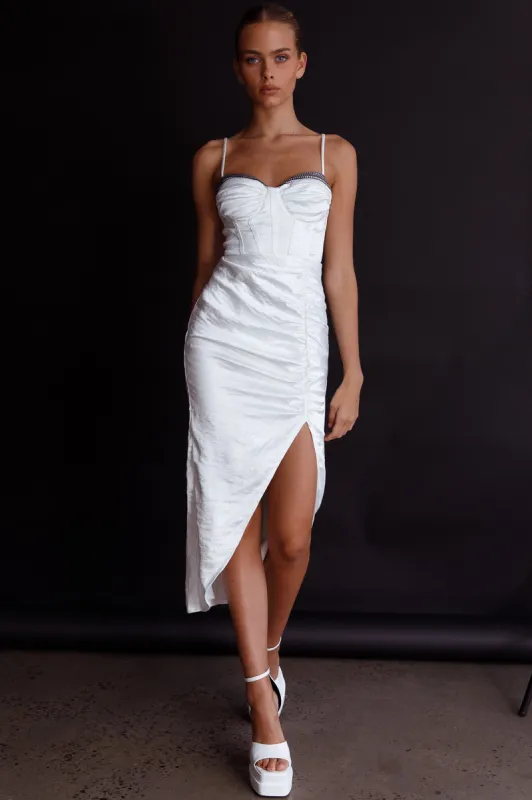 Fantasy Structured Bodice Ruched Midi Dress White sold by Selfie Leslie
