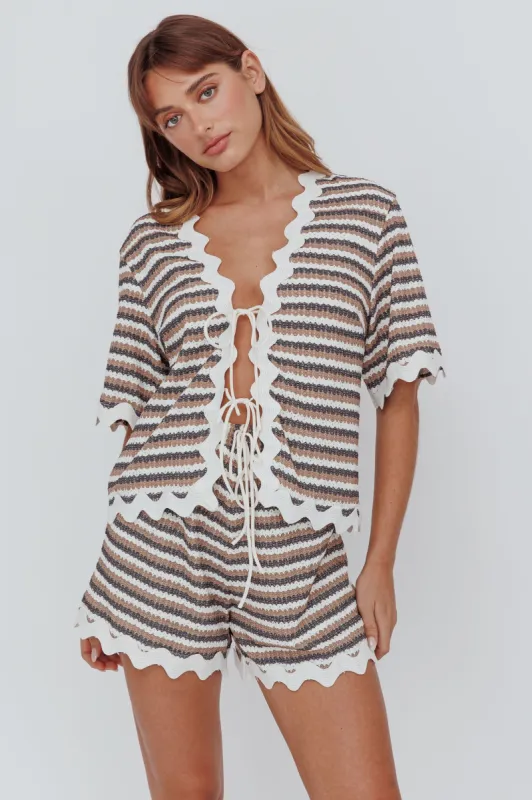 Breakaway Tie Front Shirt Stripe Mocha sold by Selfie Leslie