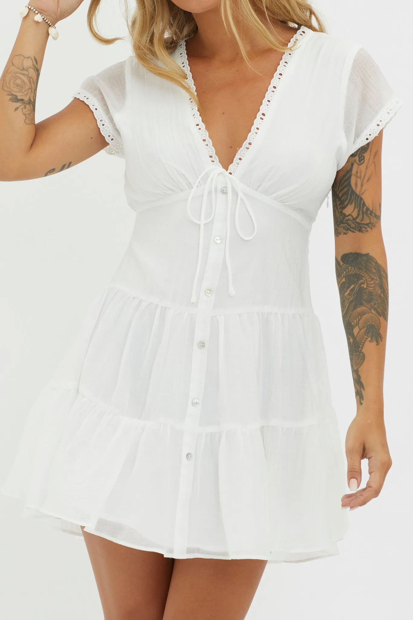 Azura Scalloped Lace Mini Dress White sold by Selfie Leslie product image thumbnail 4