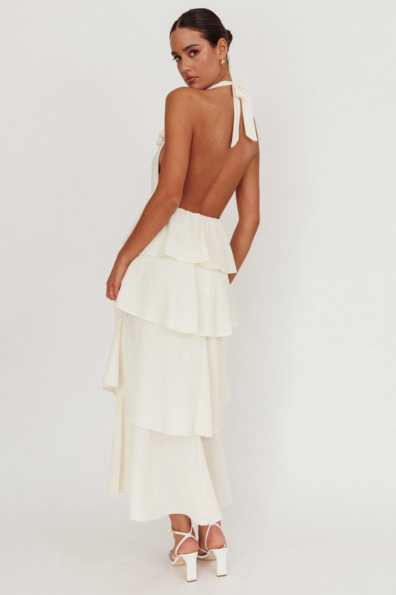 Kimberley Halter Neck Ruffle Maxi Dress Beige sold by Selfie Leslie product image thumbnail 2