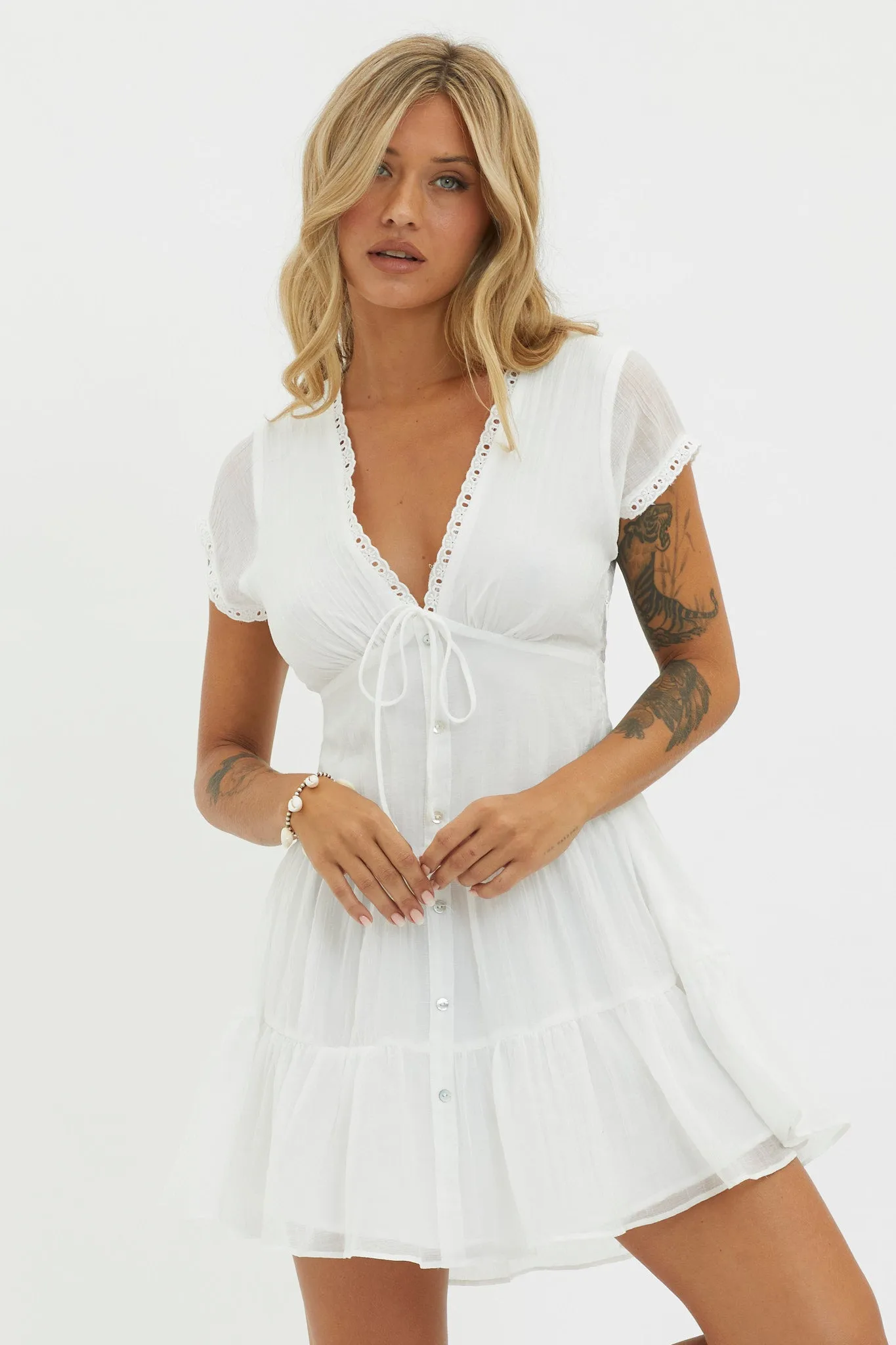 Azura Scalloped Lace Mini Dress White sold by Selfie Leslie product image thumbnail 5