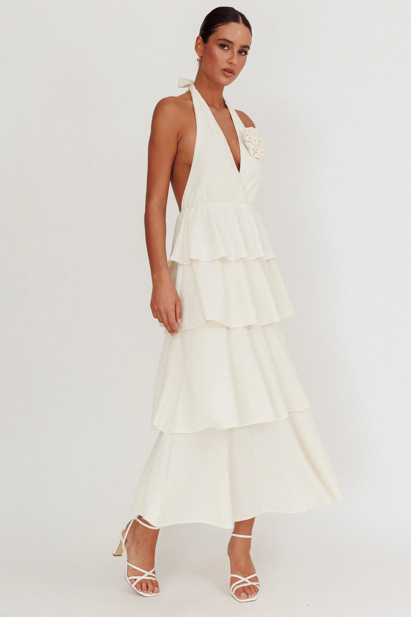 Kimberley Halter Neck Ruffle Maxi Dress Beige sold by Selfie Leslie product image thumbnail 3