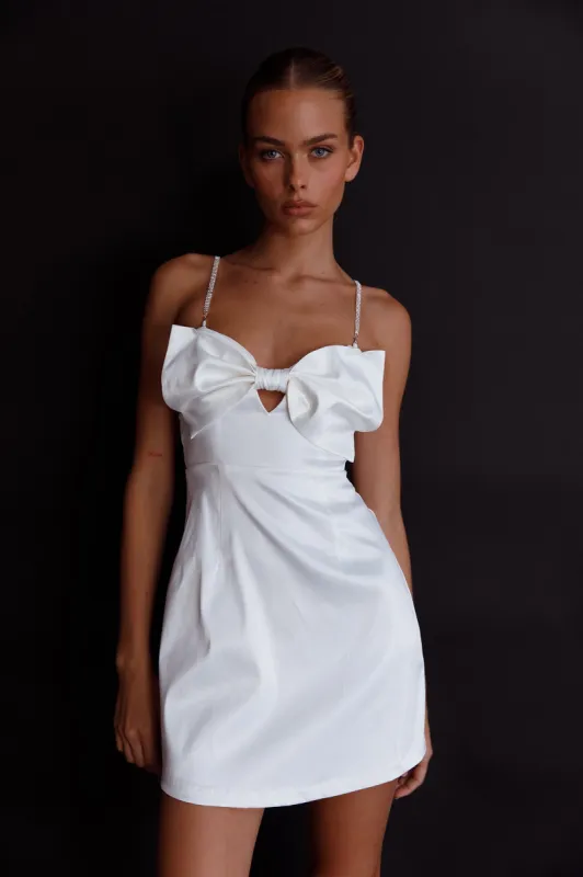 Lilly Bow Diamante Mini Dress White sold by Selfie Leslie