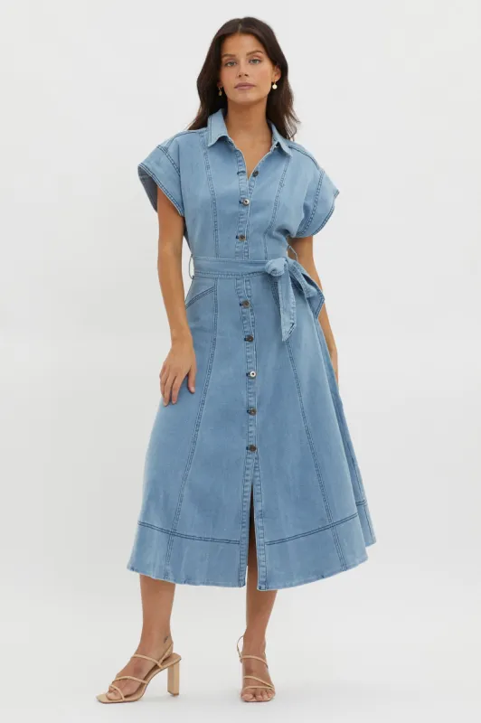 Laureen Short Sleeve Midi Dress Denim Blue sold by Selfie Leslie