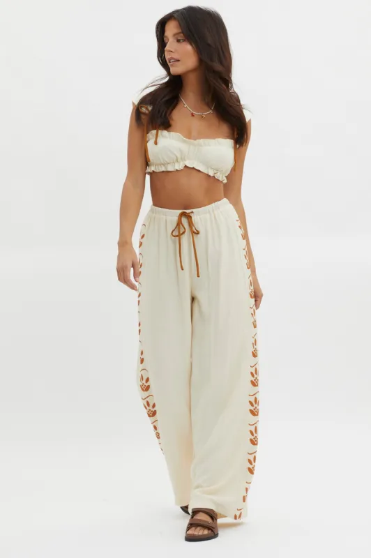 Maghan Side Print Long Pants Beige sold by Selfie Leslie