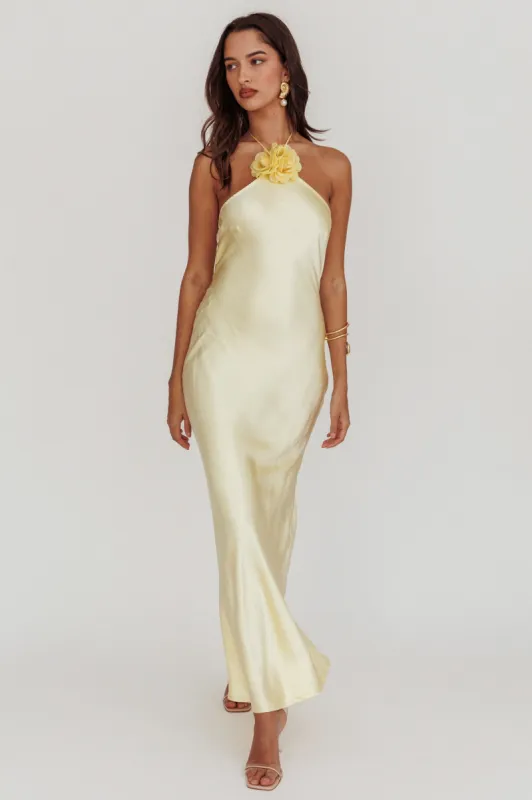 High Roller Flower Decoration Halter Dress Butter sold by Selfie Leslie