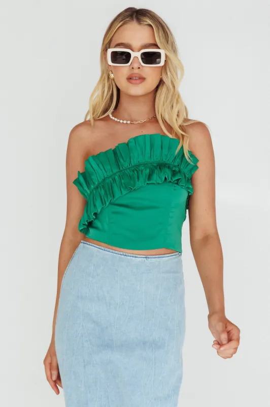 La Belle Frill Neckline Crop Top Green sold by Selfie Leslie