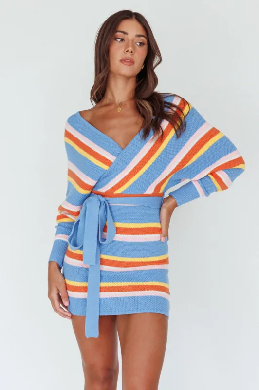 Cameo Batwing Knit Dress Striped Blue sold by Selfie Leslie