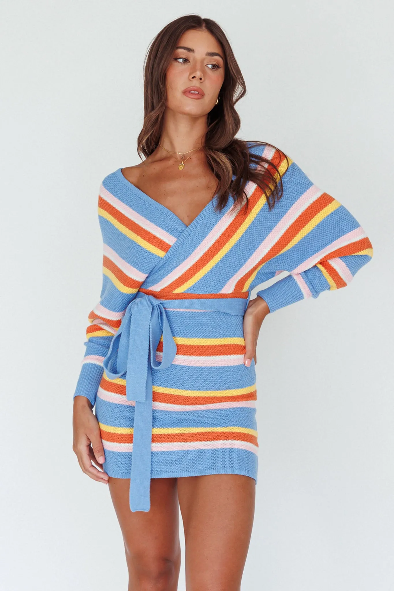 cameo batwing knit dress Striped Blue Clothing