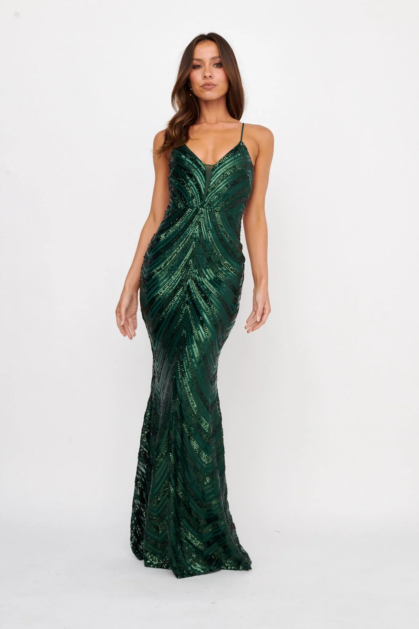 Dalila Open Tied Back Sequin Maxi Dress Hunter sold by Selfie Leslie