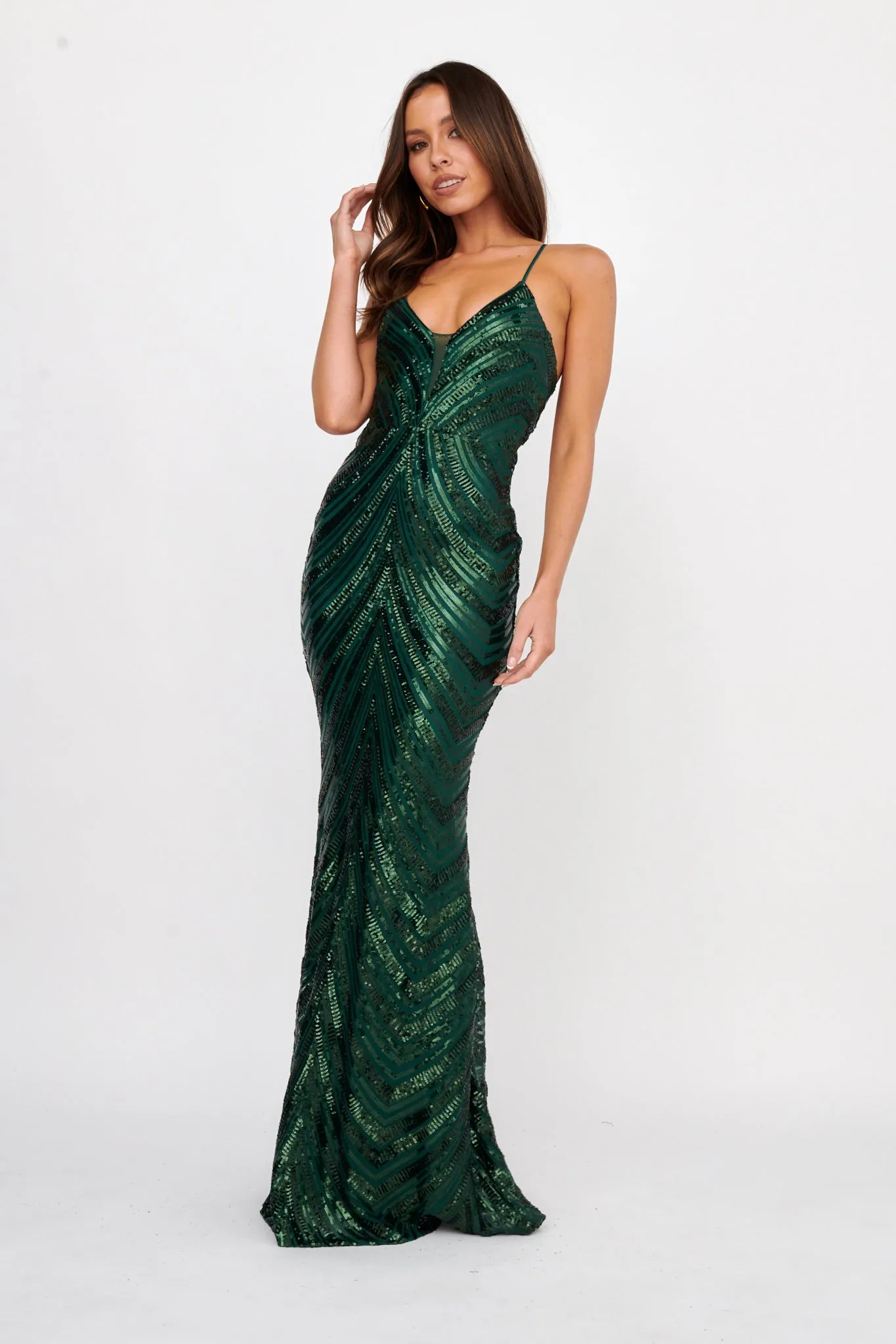 Dalila Open Tied Back Sequin Maxi Dress Hunter sold by Selfie Leslie product image thumbnail 3